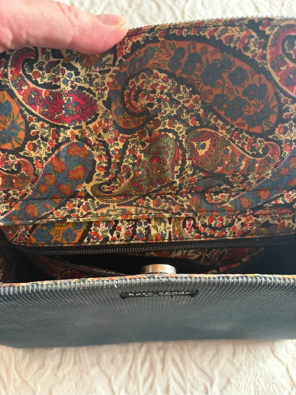 kate spade Blue Corduroy Shoulder Bag with Black Straps
